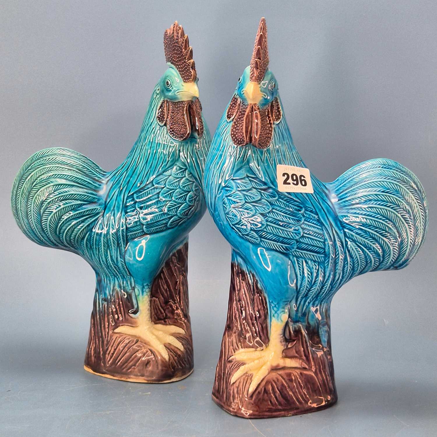 Lot 296 - A pair of Chinese turquoise and aubergine...