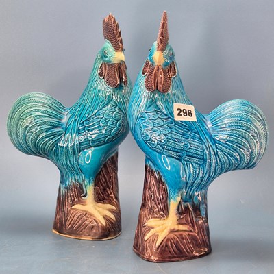 Lot 296 - A pair of Chinese turquoise and aubergine...