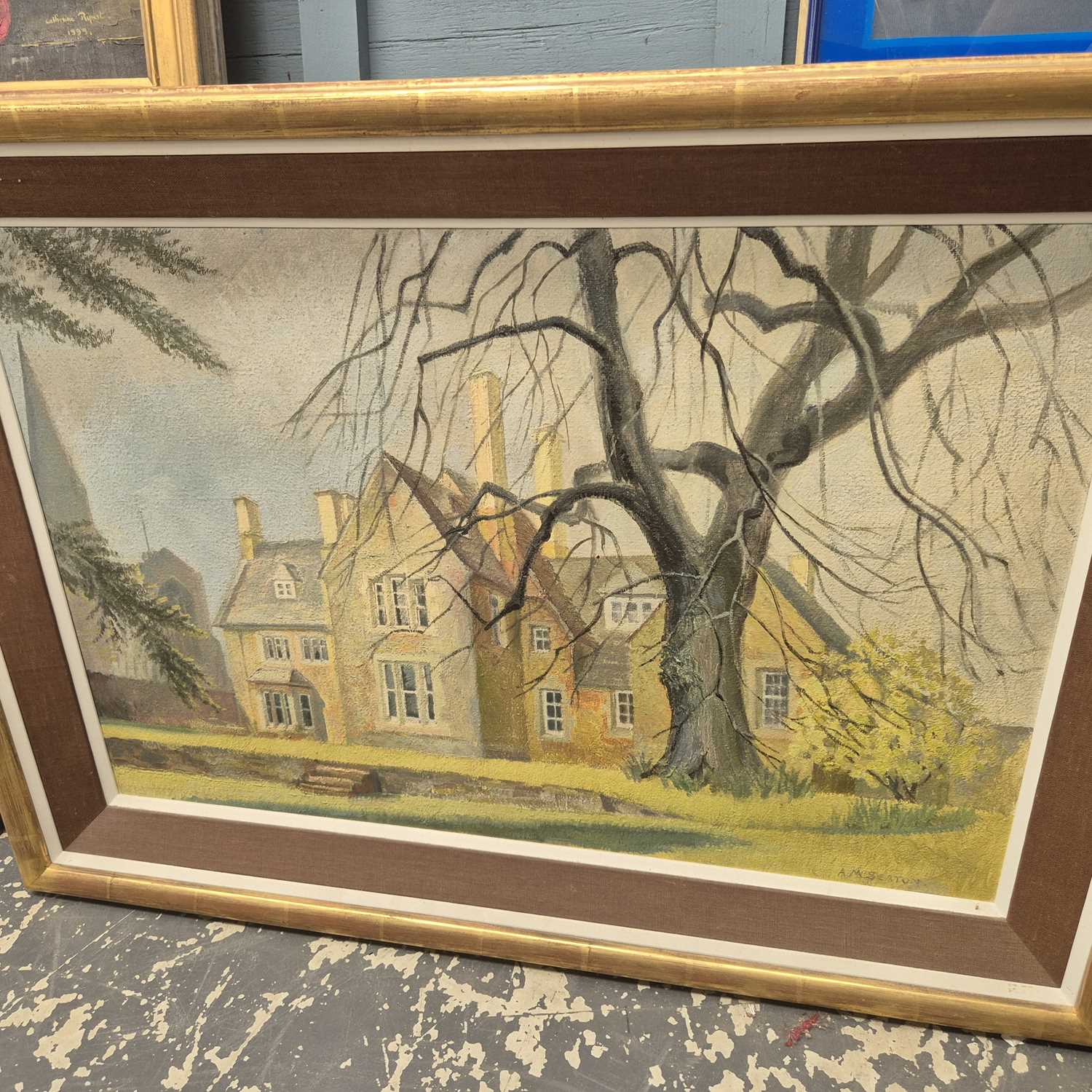 Lot 839 - A large oil painting of a country house.