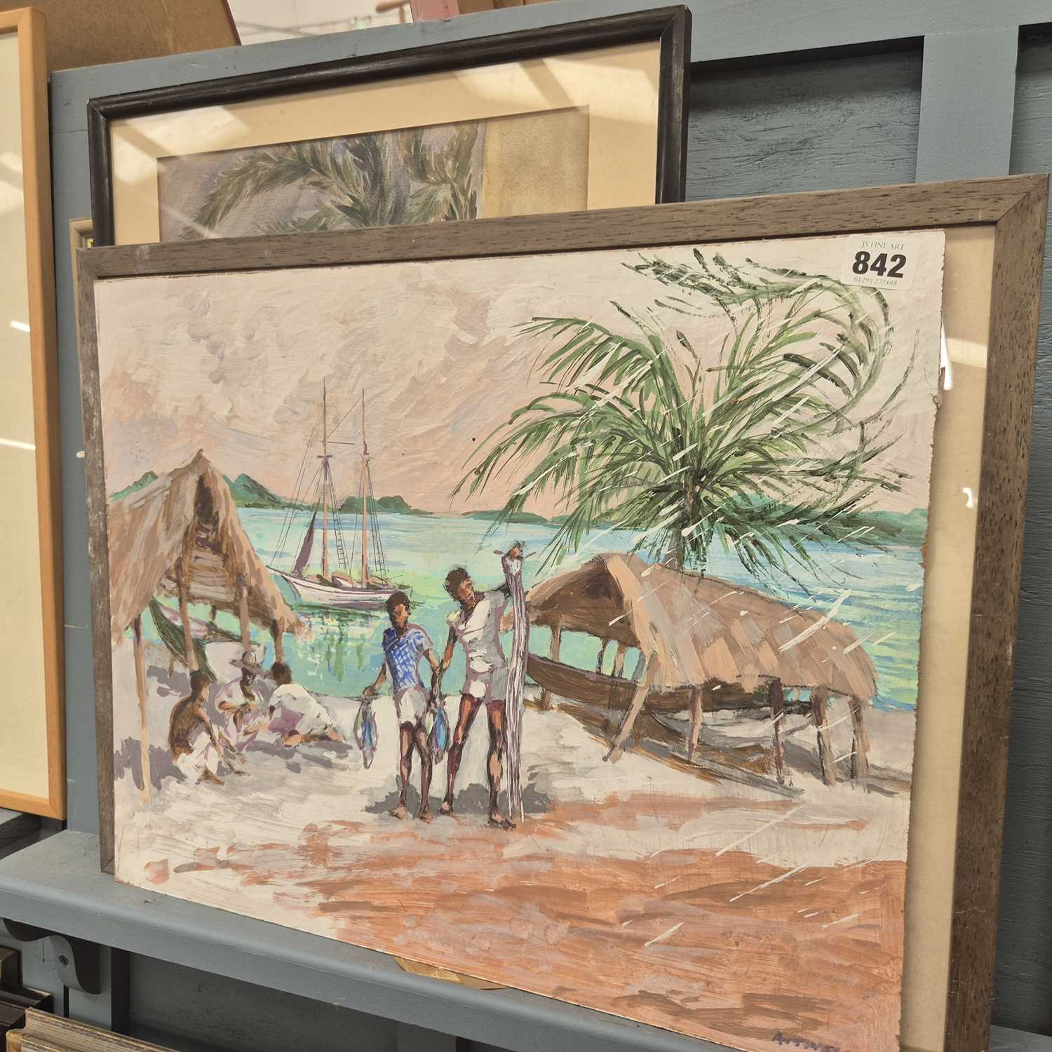 Lot 842 - A painting of a tropical beach scene, an art...