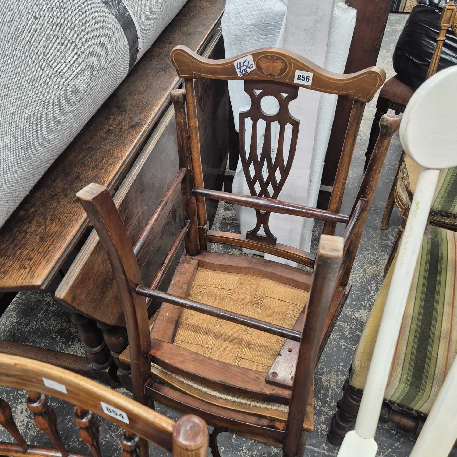 Lot 856 - Three inlaid Edwardian chairs.