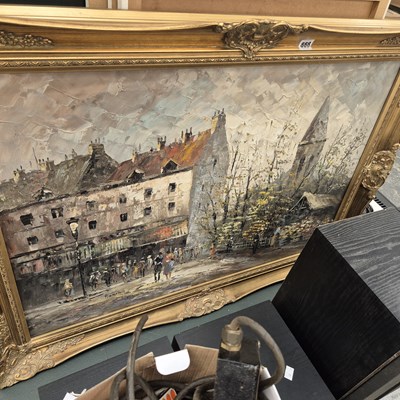 Lot 888 - A large oil painting French street scene...