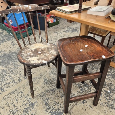 Lot 892 - A stool and a kitchen chair