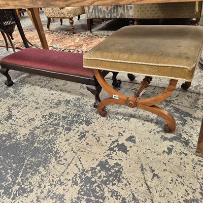 Lot 903 - A Vctorian X frame stool and a long foot stool