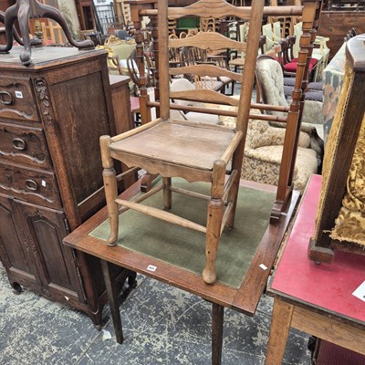 Lot 905 - A small foldover card table, a towel rail and...