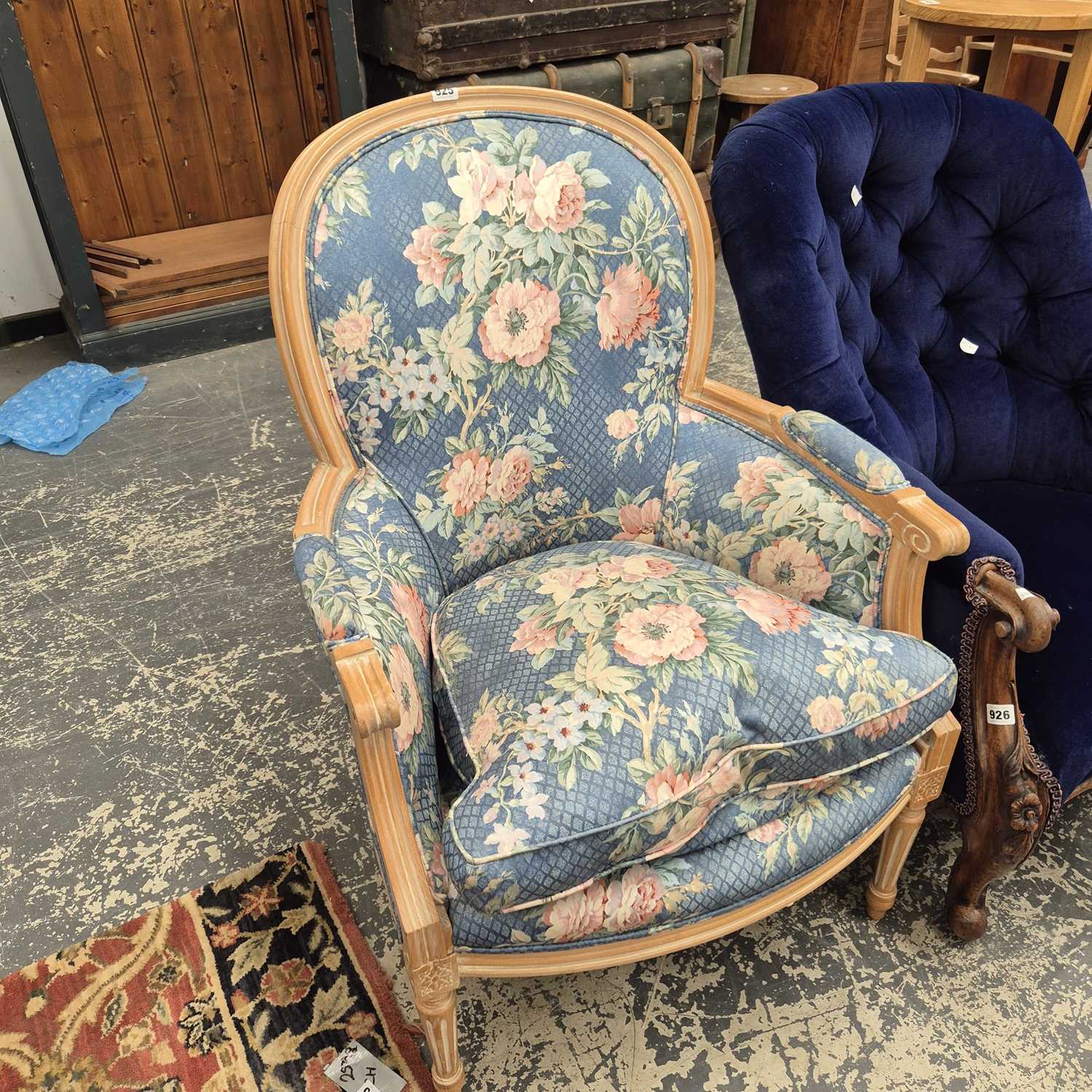 Lot 925 - A French-style upholstered armchair.