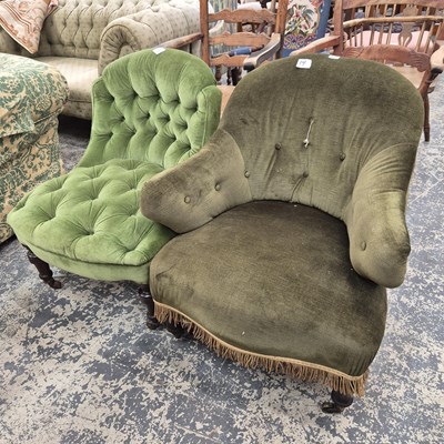 Lot 951 - Two Victorian button back ladies chairs.