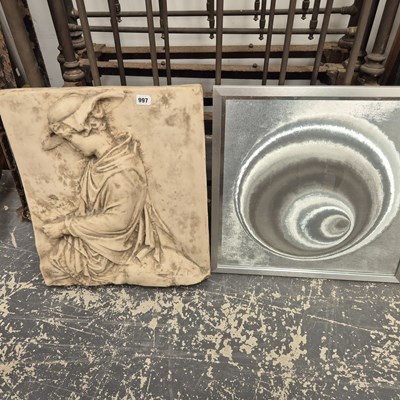 Lot 997 - A relief wall plaque and a silvered modernist...