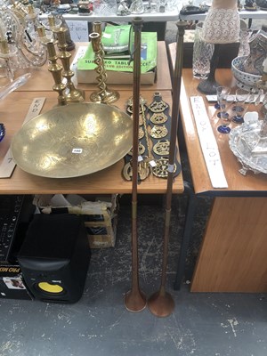 Lot 100 - A large, shallow oriental brass bowl, two...