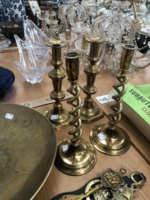 Lot 100 - A large, shallow oriental brass bowl, two...