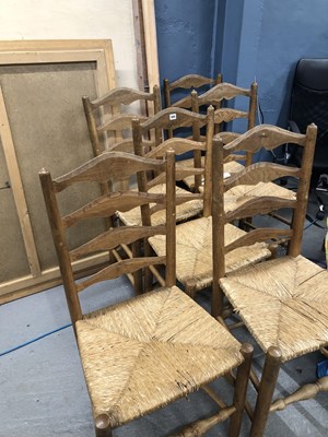 Lot 305 - A set of six Clissett type rush seated ladder...