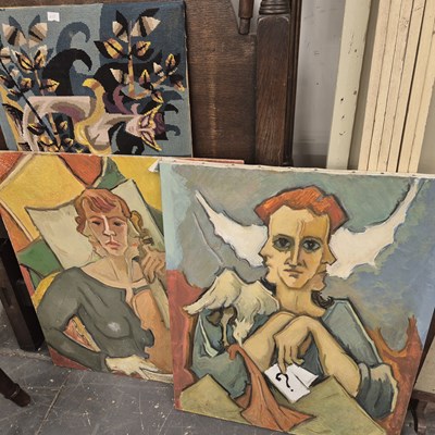 Lot 1103 - Two oil paintings of half length figures...