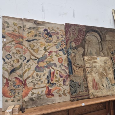 Lot 1111 - Two woolwork pictures and two panels Prov....