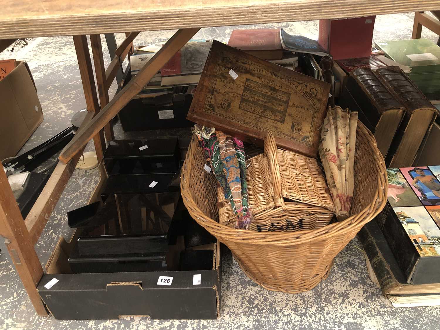 Lot 126 - A large wicker oval basket, fabric ornate...