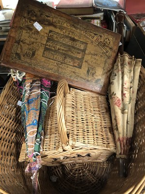 Lot 126 - A large wicker oval basket, fabric ornate...