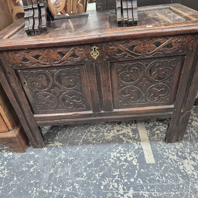 Lot 1007 - An 18th century small oak two panel coffer H...