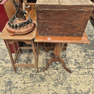 Lot 1026 - A Victorian tripod table, a pine box and an...