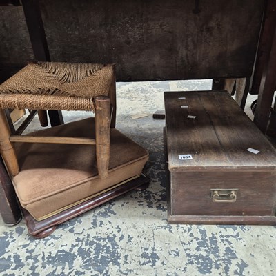 Lot 1034 - A small pine box and two stools.
