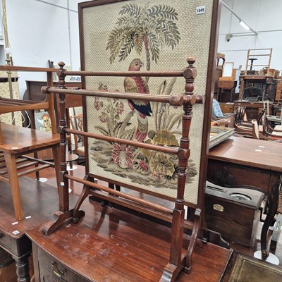 Lot 1045 - A Large antique firescreen and a towel rail.