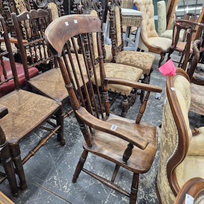 Lot 1077 - A Victorian stick-back kitchen armchair and a...