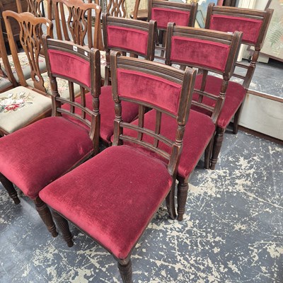 Lot 1082 - A set of six late Victorian oak dining chairs...