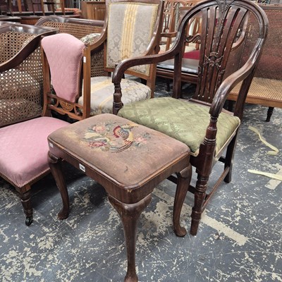 Lot 1084 - A George I style stool, An Edwardian inlaid...