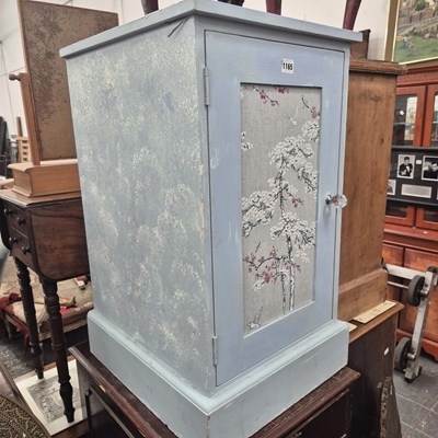 Lot 1165 - A blue painted bedside cupboard with a...