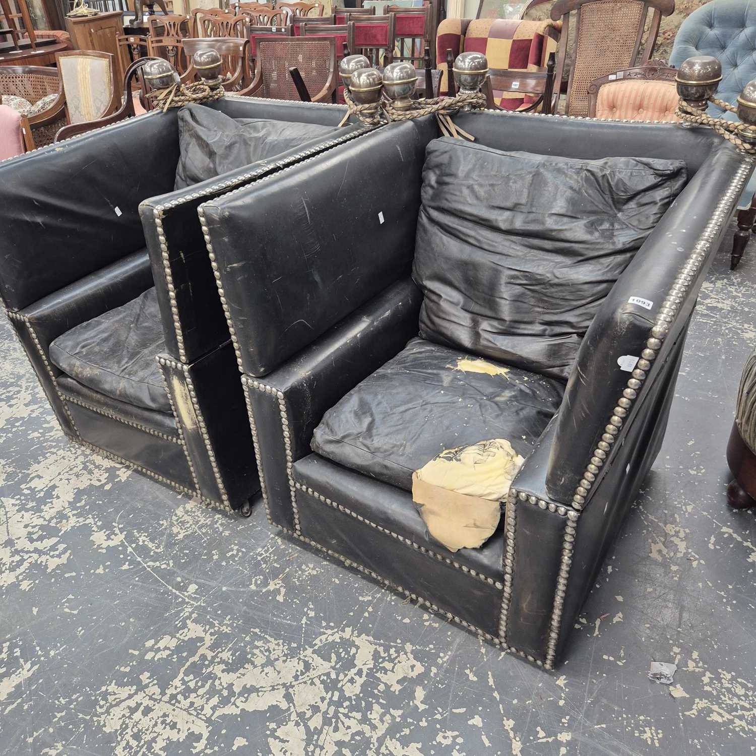 Lot 1093 - A Pair of leather Knowle armchairs and a...