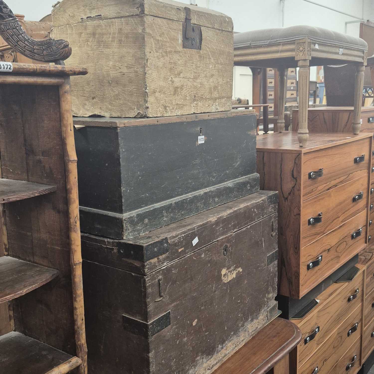 Lot 1173 - Three various wooden boxes or trunks