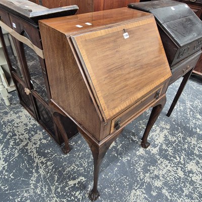 Lot 1184 - A 20th century mahogany bureau, the fall and...