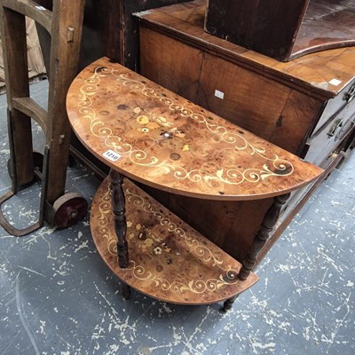 Lot 1210 - A modern marquetry two tier demilune table