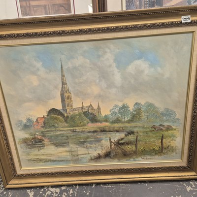 Lot 1229 - A large oil on canvas study of a cathedral by...