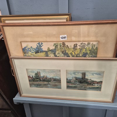 Lot 1241 - Three watercolours and a hand coloured map.