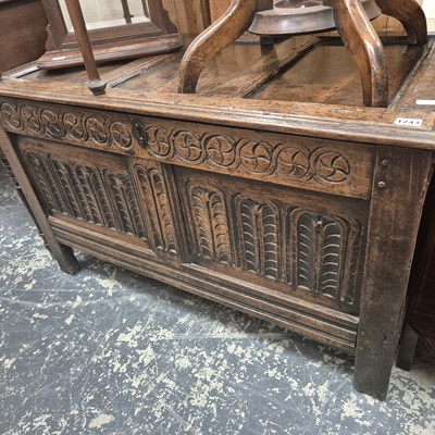 Lot 1243 - An 18th century oak panel coffer