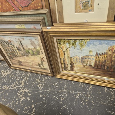 Lot 1287 - Five large oil on canvas paintings, street...