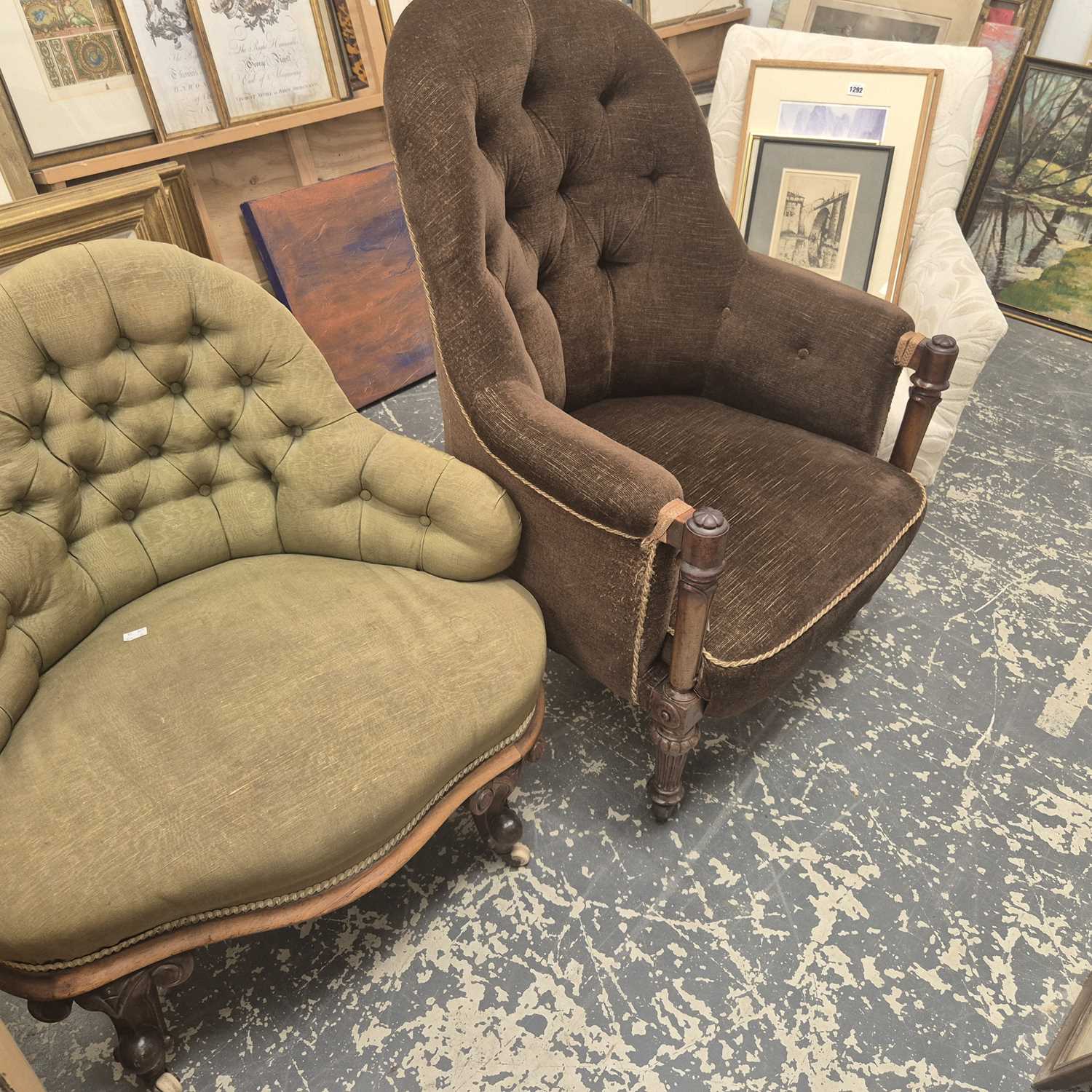 Lot 1293 - Three antique button back chairs.
