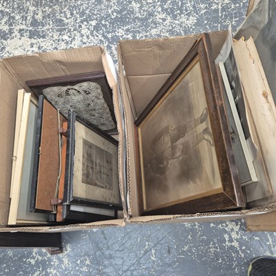 Lot 1295 - Two boxes of antique and later furnishing...