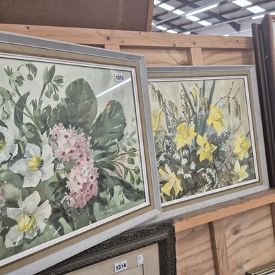 Lot 1312 - A pair of watercolour flower studies by Joan...