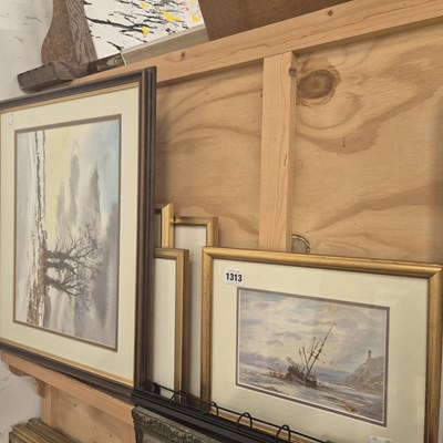 Lot 1313 - Four watercolours and various prints.