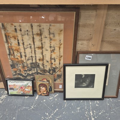 Lot 1330 - Two decorative icons and other pictures.