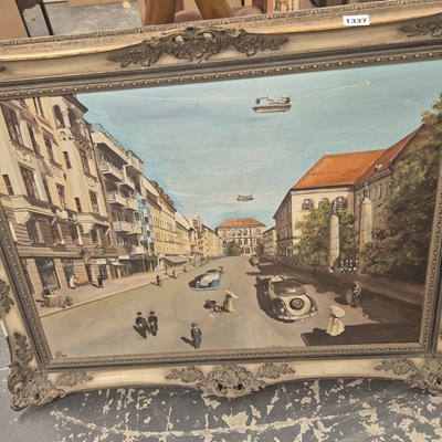 Lot 1337 - A large street scene oil painting Prov....