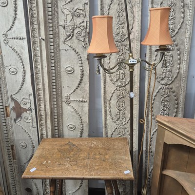 Lot 1363 - A brass standard lamp and an oak occasional...