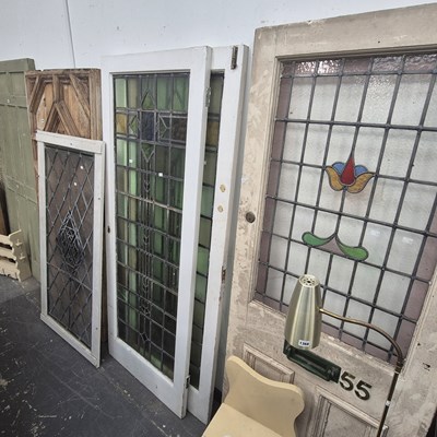 Lot 1366 - Various doors and panels incorporating leaded...