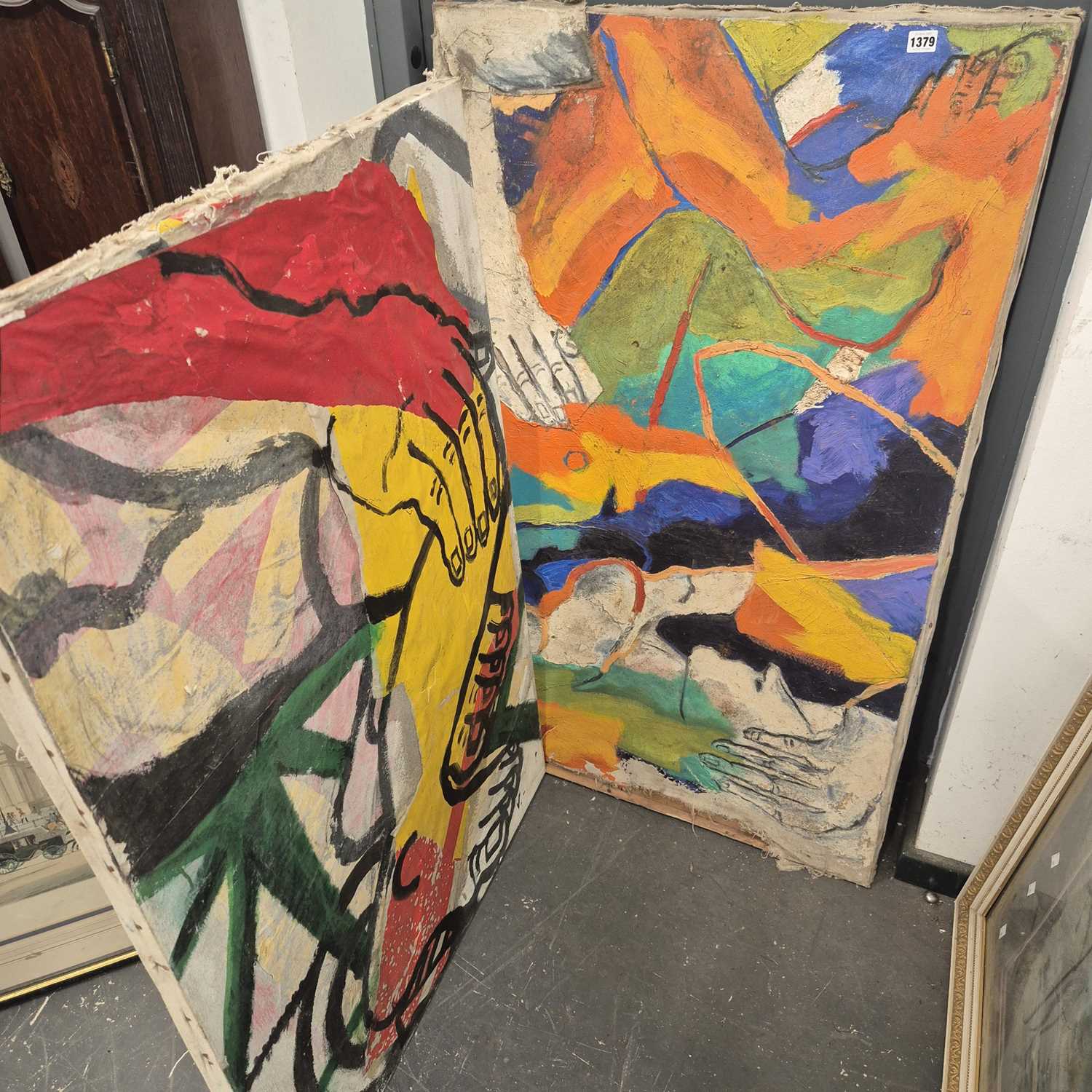 Lot 1379 - Two large abstract oil paintings by V. Crausaz....