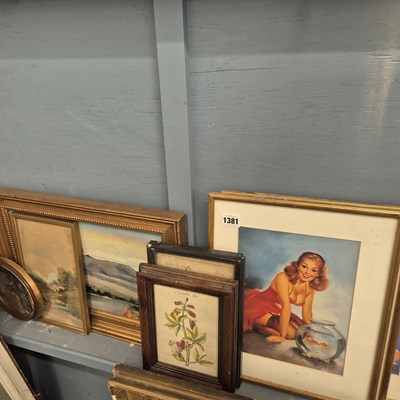 Lot 1381 - A small selection of watercolours, prints and...