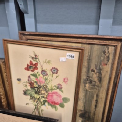 Lot 1388 - A pair of floral prints and one other.