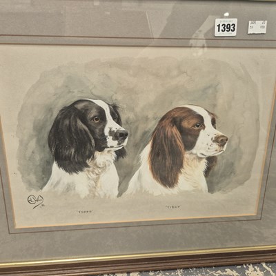 Lot 1393 - E.L.Wood. watercolour portrait of two spaniels...