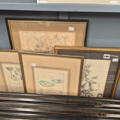 Lot 1401 - An antique pencil study of fruits and three...