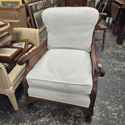 Lot 1404 - A recently re-upholstered edwardian armchair.