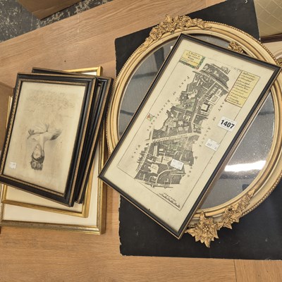 Lot 1407 - An antique map of Lime street ward, a gilt...